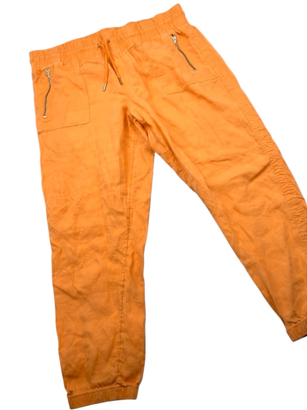 Athleta 100% Linen Jogger Pants Womens 16 High Rise Drawstring Zip Pockets